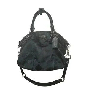 Coach Madison Signature Op Art Black Canvas Top Handle Satchel Shoulder Bag